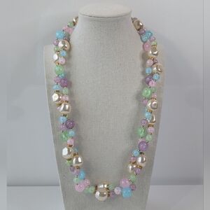 Vintage Pastel Beaded Double Layer Long Necklace